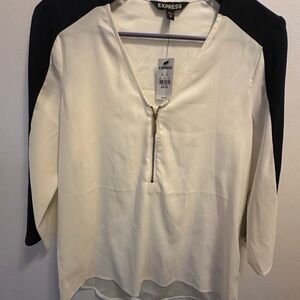 NWT Express Women's Black and Cream Blouse